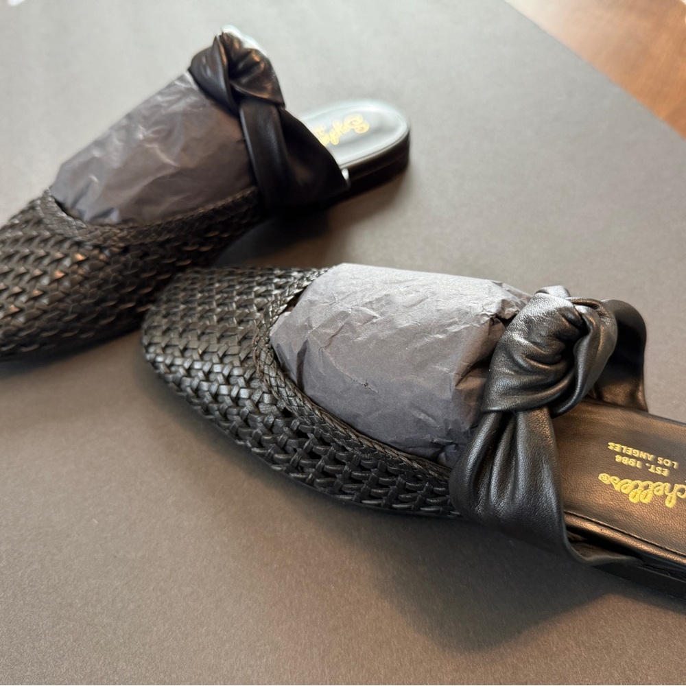 Seychelles Black Art Deco Leather Mules